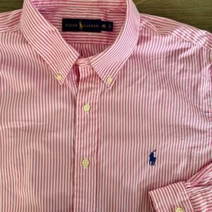Ralph Lauren Button Down Shirt Stripe Pink Blue Pony Mens XLarge Classic Preppy